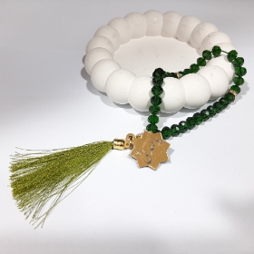 خرید تسبیح 33 دانه پلاک دار کریستالی یا مهدی - سبز- کد 4773- فروشگاه دیدار