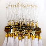 خرید تسبیح 33 دانه پلاک دار کریستالی طرح کعبه - سفید- کد 6710- فروشگاه دیدار