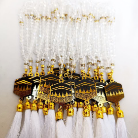 خرید تسبیح 33 دانه پلاک دار کریستالی طرح کعبه - سفید- کد 6710- فروشگاه دیدار