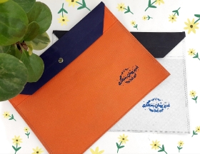 خرید پوشه دکمه دار پارچه ای طرح غدیر پیمان رستگاری - نارنجی آبی- کد 6824- فروشگاه دیدار