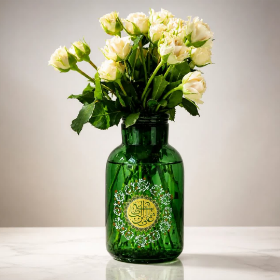 خرید گلدان شیشه ای طرح یا علی بن ابی طالب - بزرگ - رنگ سبز- کد 6842- فروشگاه دیدار