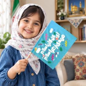 خرید پرچم دست کودک طرح ای گل گلها سلام مهدی زهرا سلام- کد 6932- فروشگاه دیدار