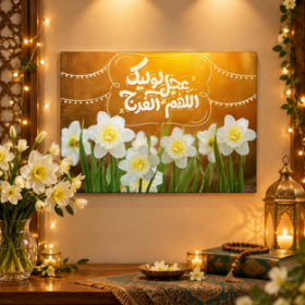 خرید پوستر طرح اللهم عجل لولیک الفرج - گل نرگس - 50*70- 6658