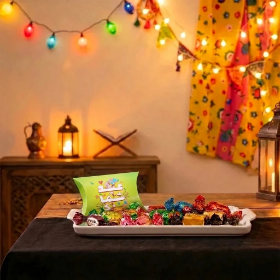 خرید جعبه شکلات طرح عید شما مبارک- سبز - بسته 50 عددی- کد 6825- فروشگاه دیدار